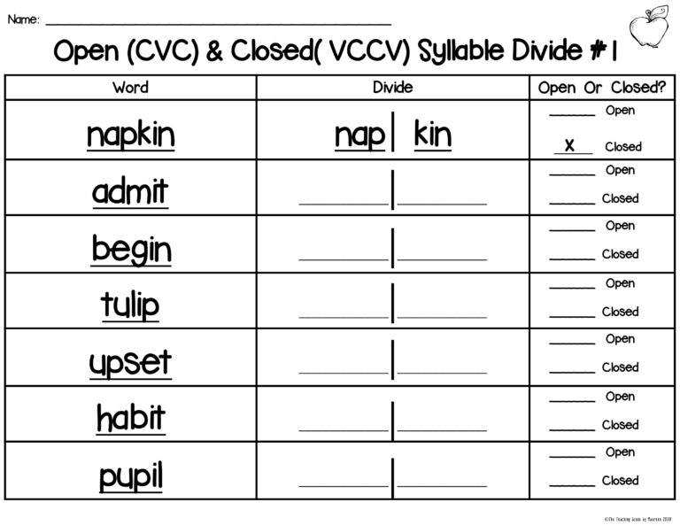 Open And Closed Syllables Worksheets Printable Ronald Worksheets 67584 Hot Sex Picture 9392