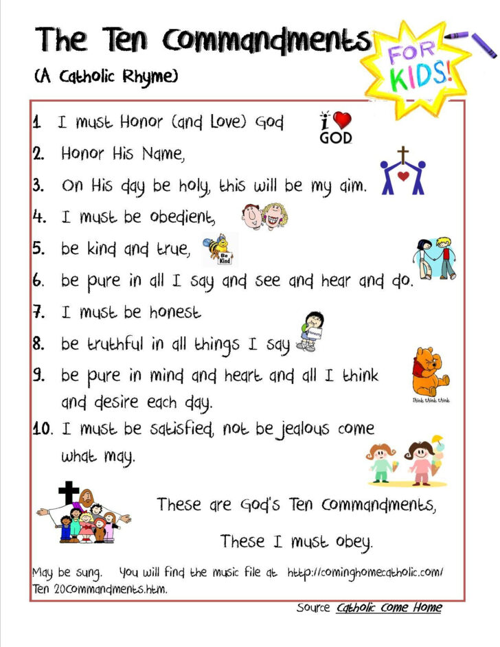 10 Commandments For Kids Worksheets Printable