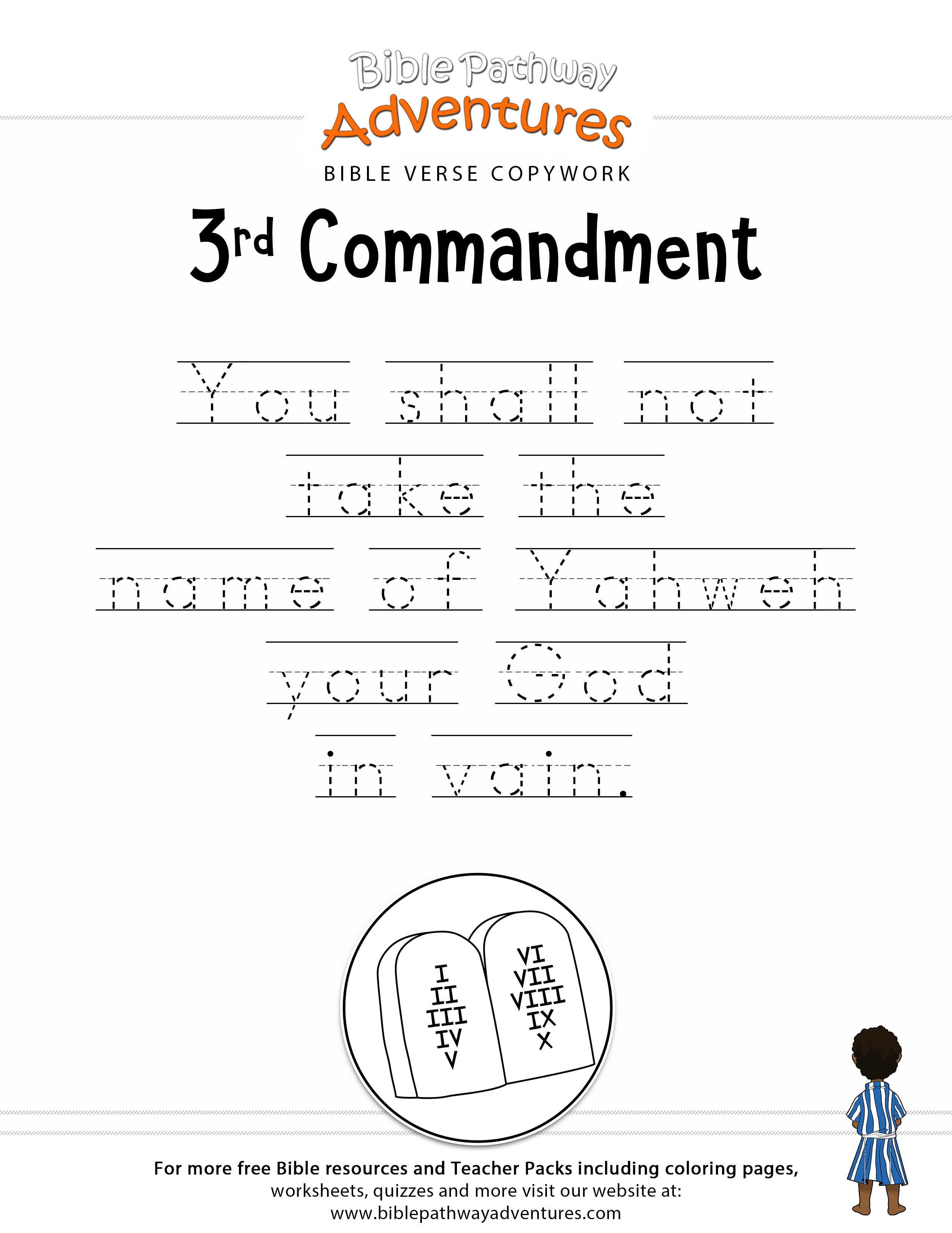 Ten Commandments Copywork 3rd Commandment Bible Study For Kids 