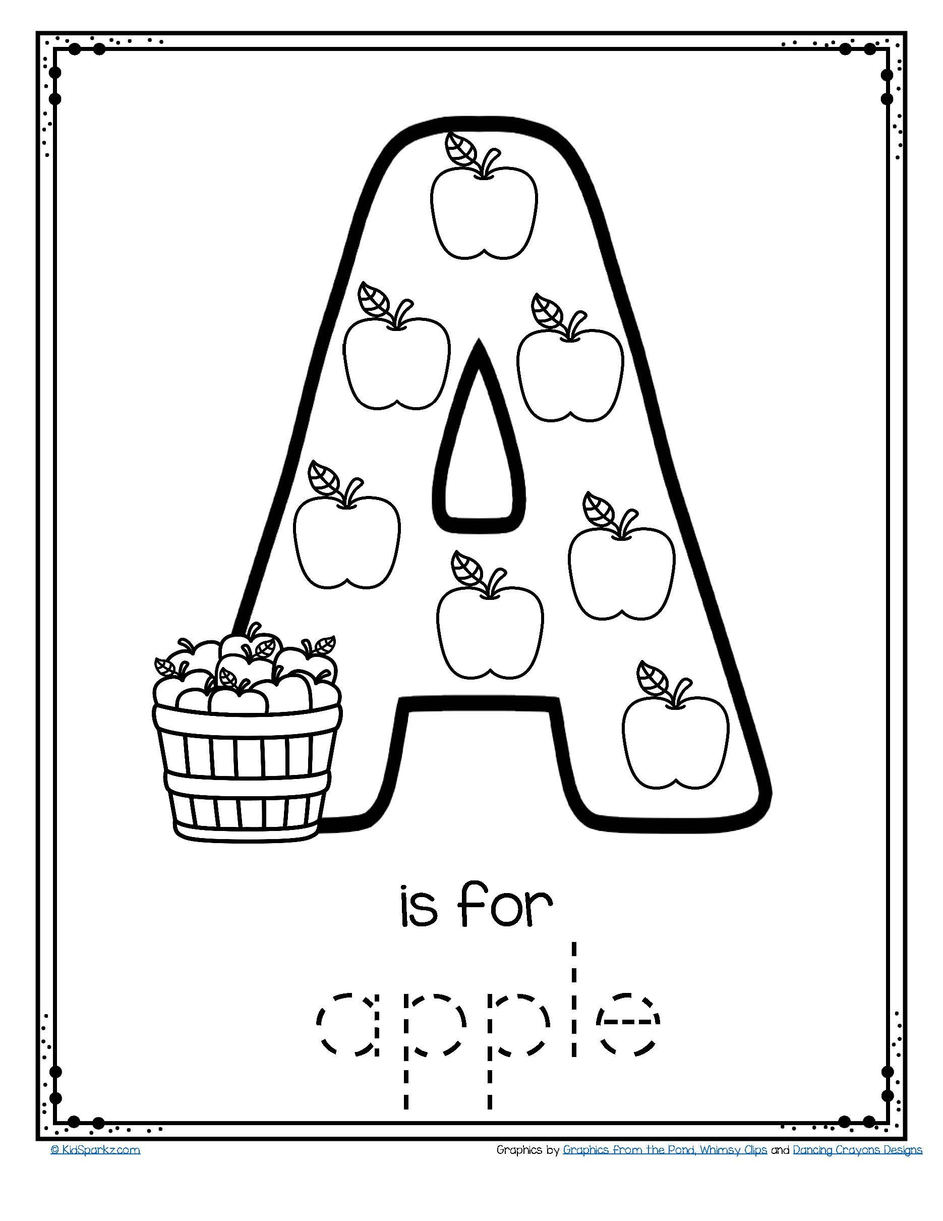 Letter A Is For Apple Trace And Color Printable FREE Preschool 