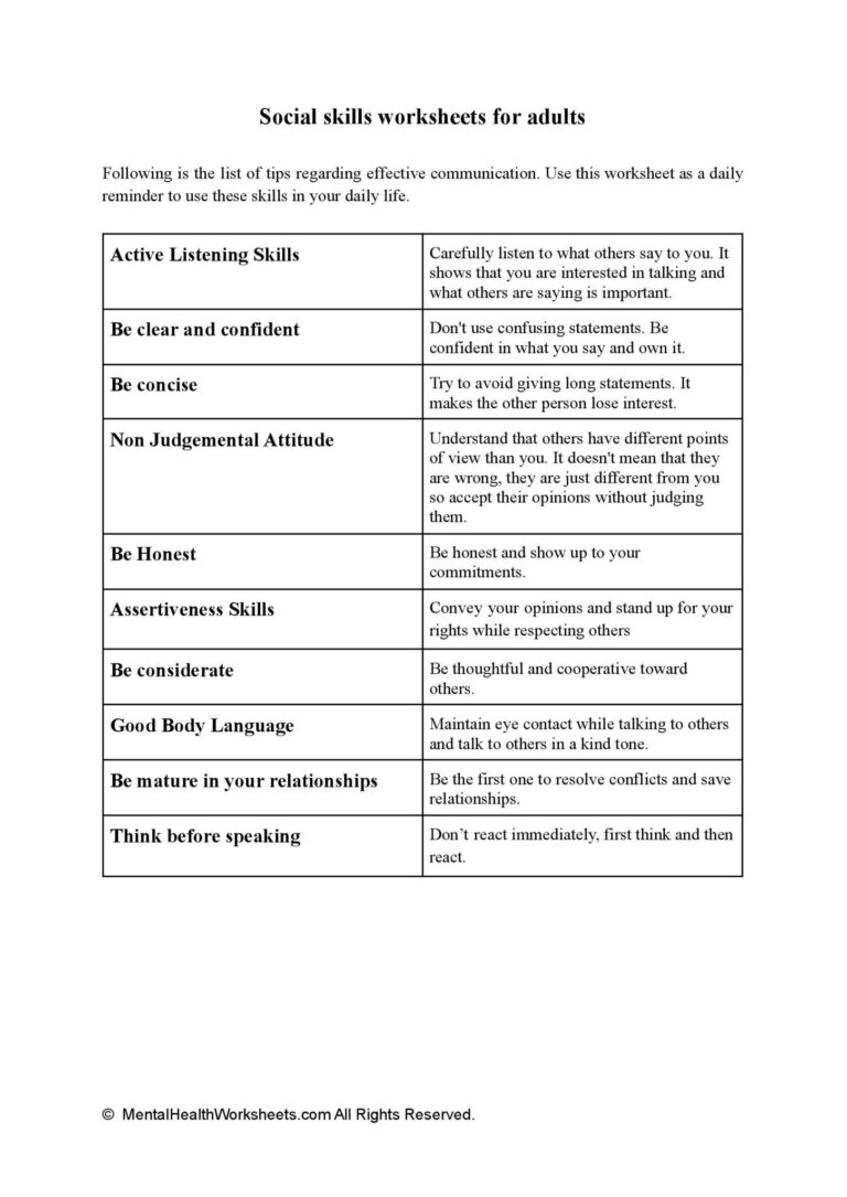 Adult Mental Health Worksheets Printable | Ronald Worksheets