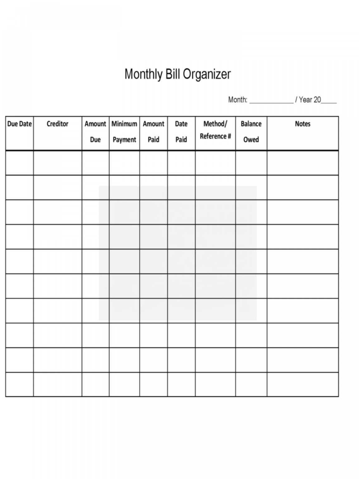 Blank Monthly Bill Payment Worksheets Printable | Ronald Worksheets