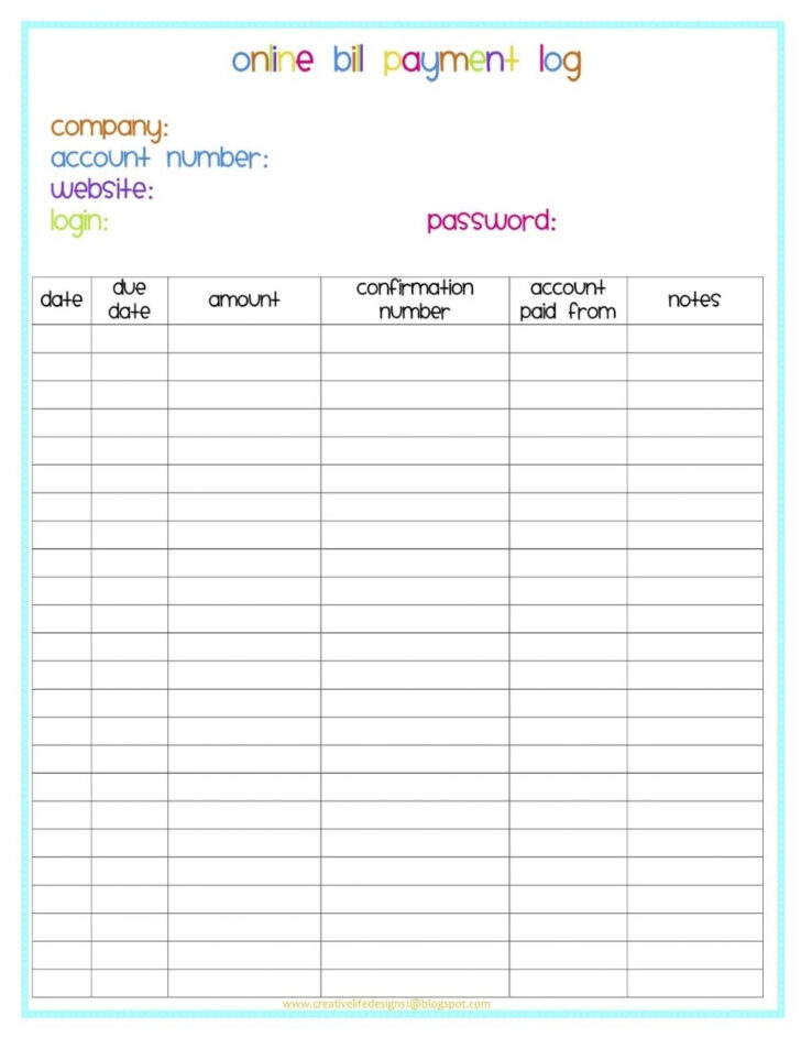 Blank Monthly Bill Payment Worksheets Printable