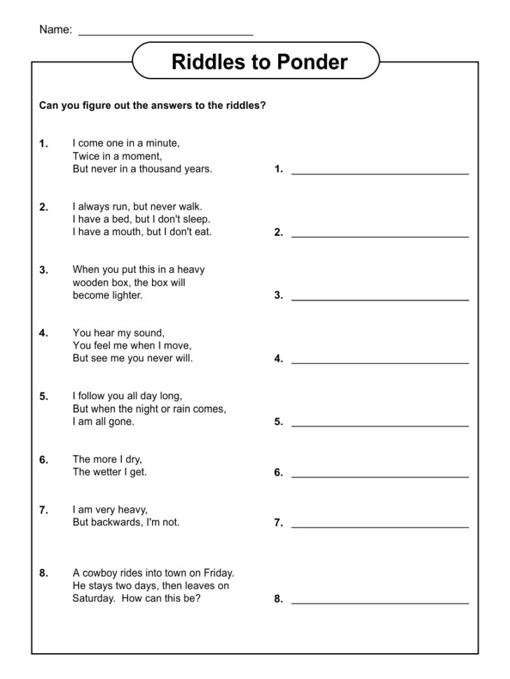 Brain Teasers For Adults Worksheets Printable