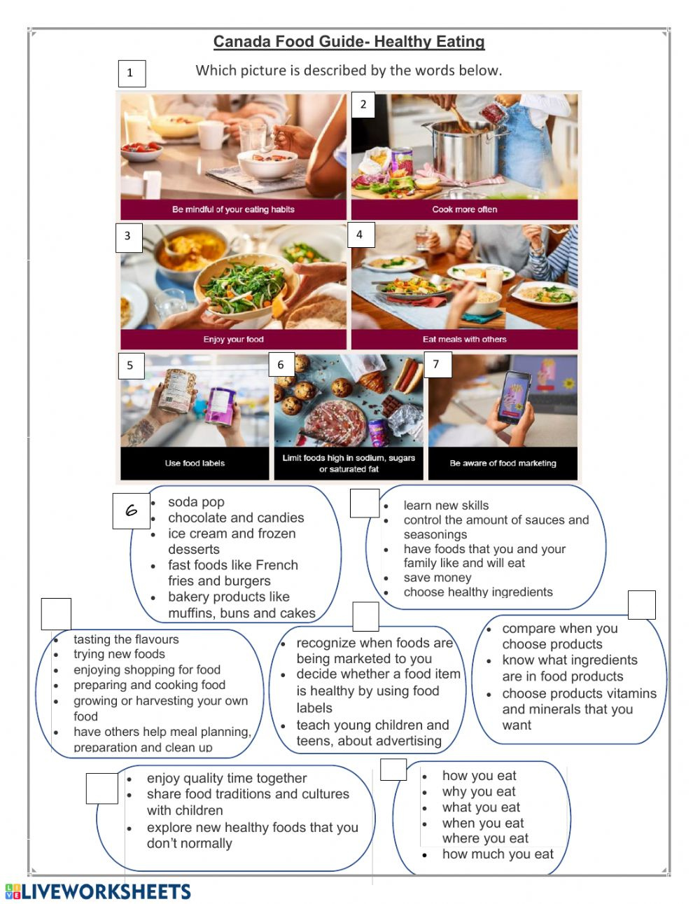 Canada Food Guide Worksheet