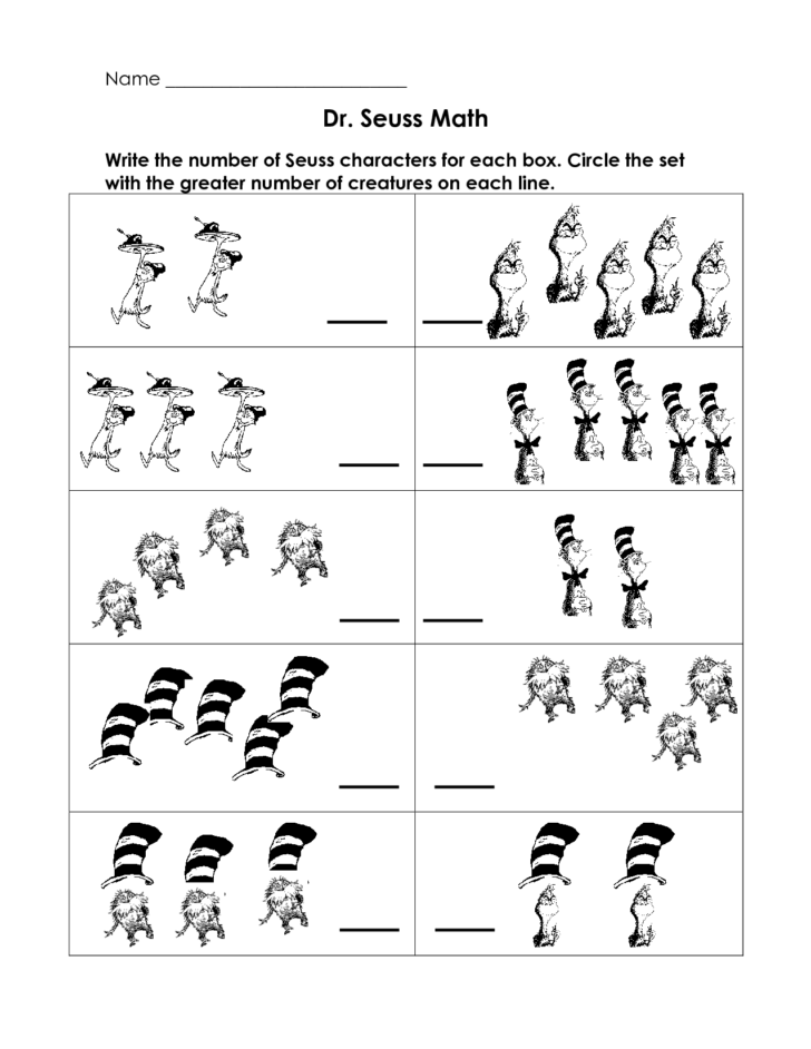 Dr Seuss Math Worksheets Printable