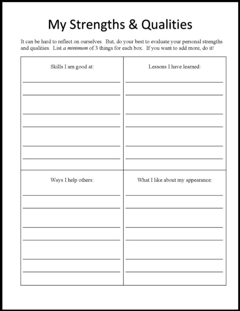 Free Printable Self Esteem Worksheets | Ronald Worksheets