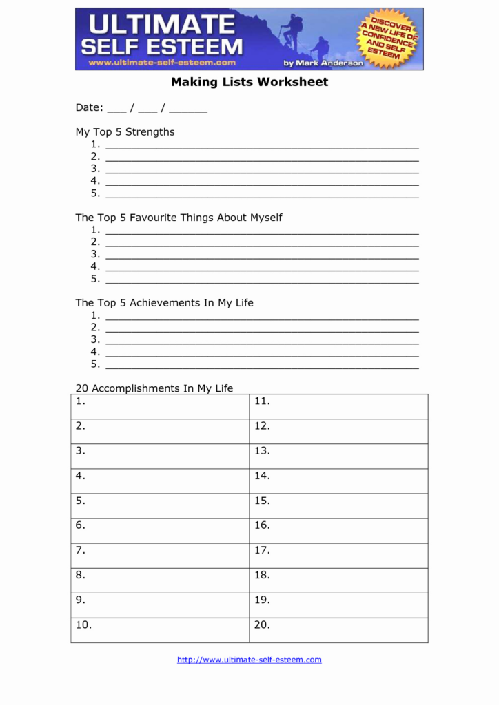 Free Printable Self Esteem Worksheets Ronald Worksheets