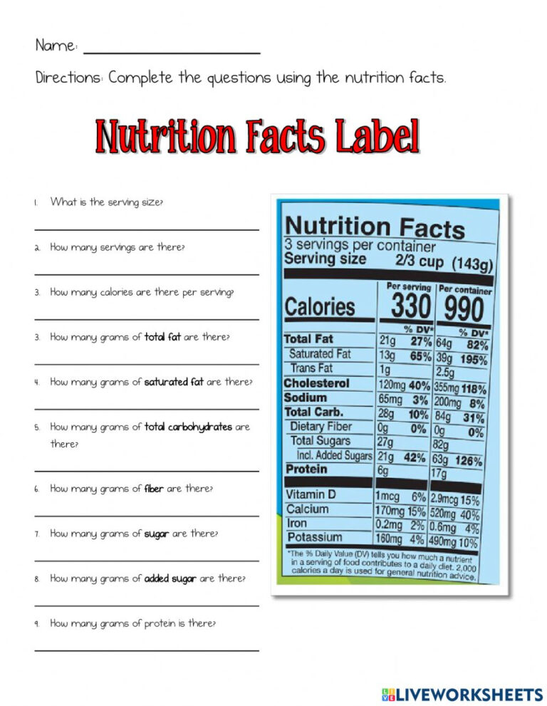 Free Worksheets Printable Nutrition Facts Sheet | Ronald Worksheets