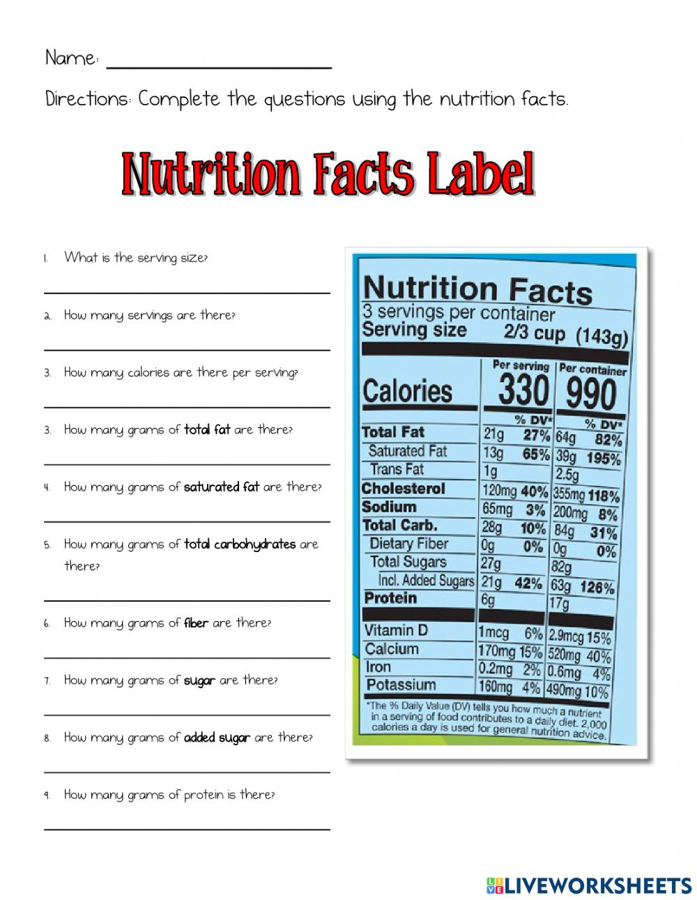 31 Nutrition Label Worksheet Answer Key Pdf Labels 2021