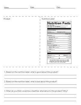 Nutrition Facts Worksheet By La 39 Bria Wimberly Teachers Pay Teachers