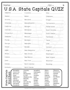 State Capitals 4 Worksheets 2 Quiz Tests USA States And Capitals 