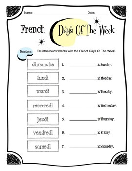 French Days Of The Week Worksheet Packet By Sunny Side Up Resources