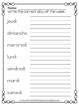 French Days Of The Week Pocket Chart Cards And Worksheets Fran ais Black
