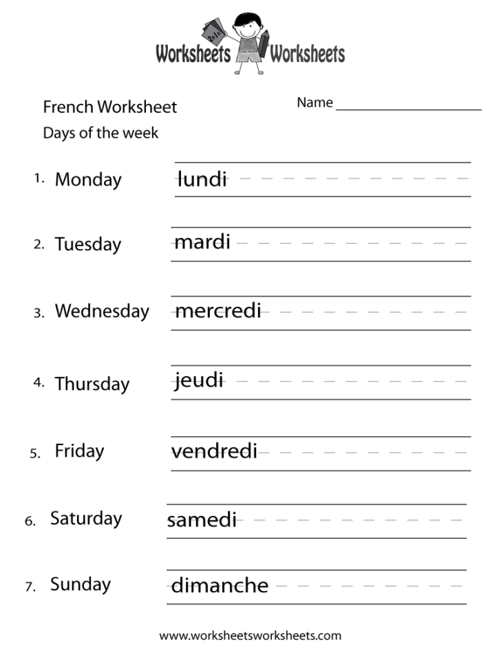 French Days Of The Week Worksheets Printable