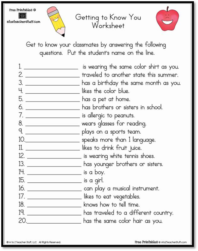 Getting To Know You Worksheets Printable For Kids