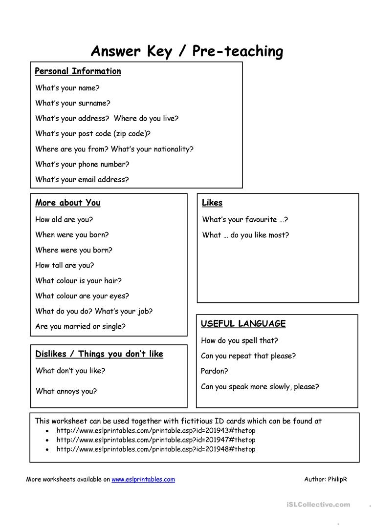 Getting To Know You Questionnaire Worksheet Free ESL Printable 