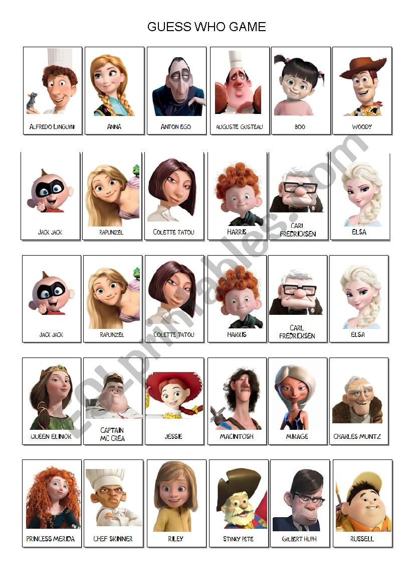 Guess Who Boardgame With 20 Characters Worksheet Free Esl Guess Who 