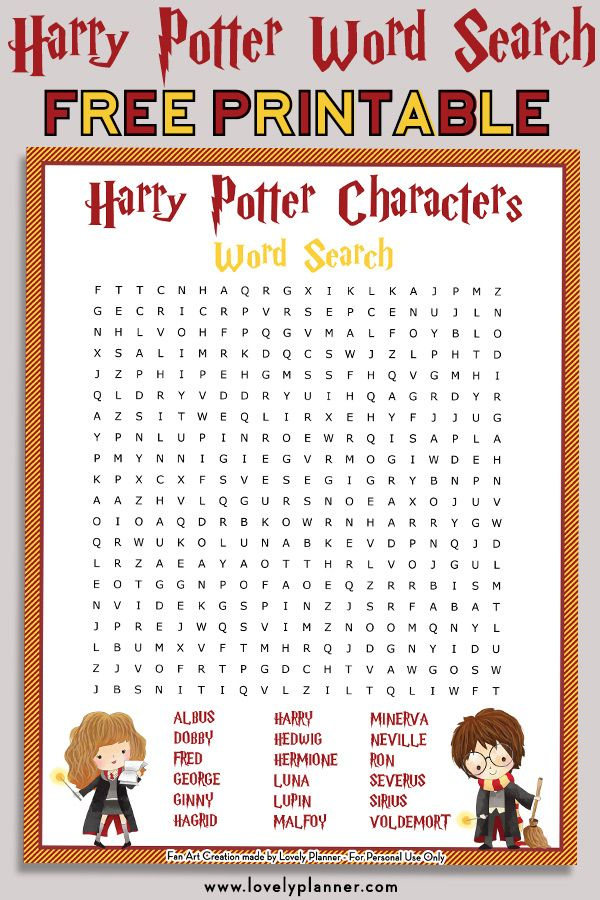 Free Printable Harry Potter Characters Word Search Puzzle Lovely 
