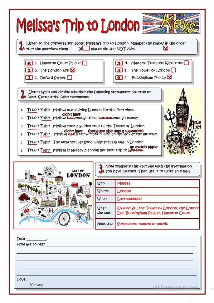 MELISSA 39 S TRIP TO LONDON Worksheet Free ESL Printable Worksheets Made 