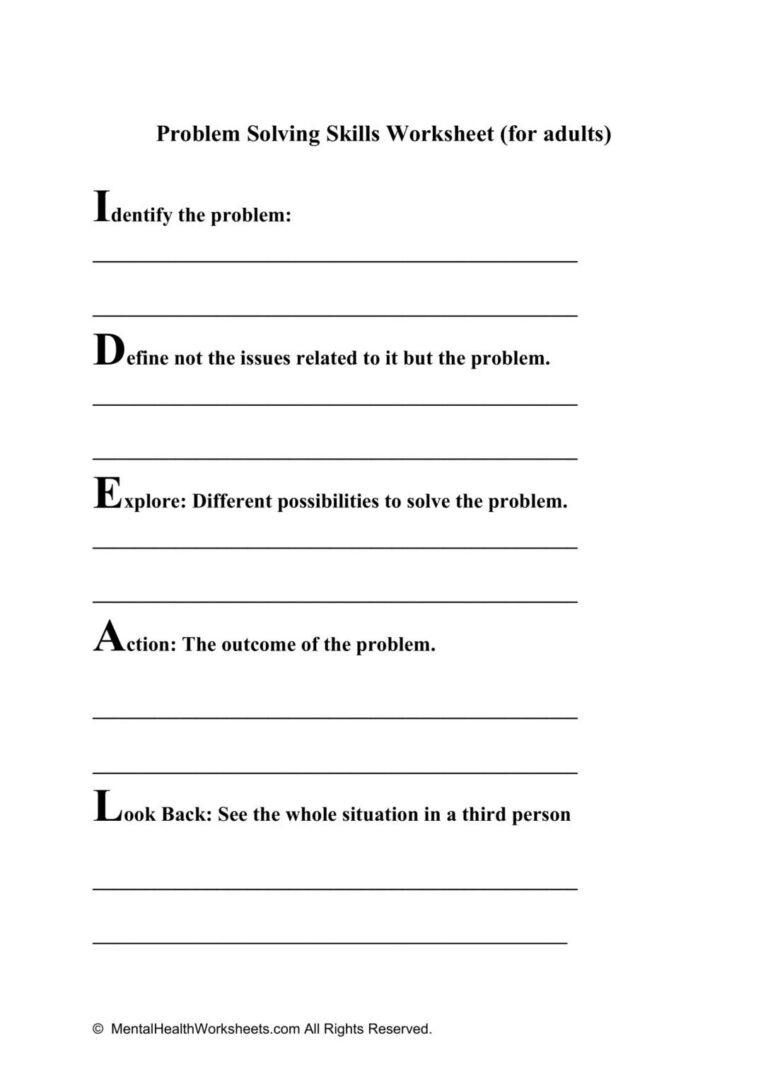 Mental Health Worksheets Printable For Adults | Ronald Worksheets
