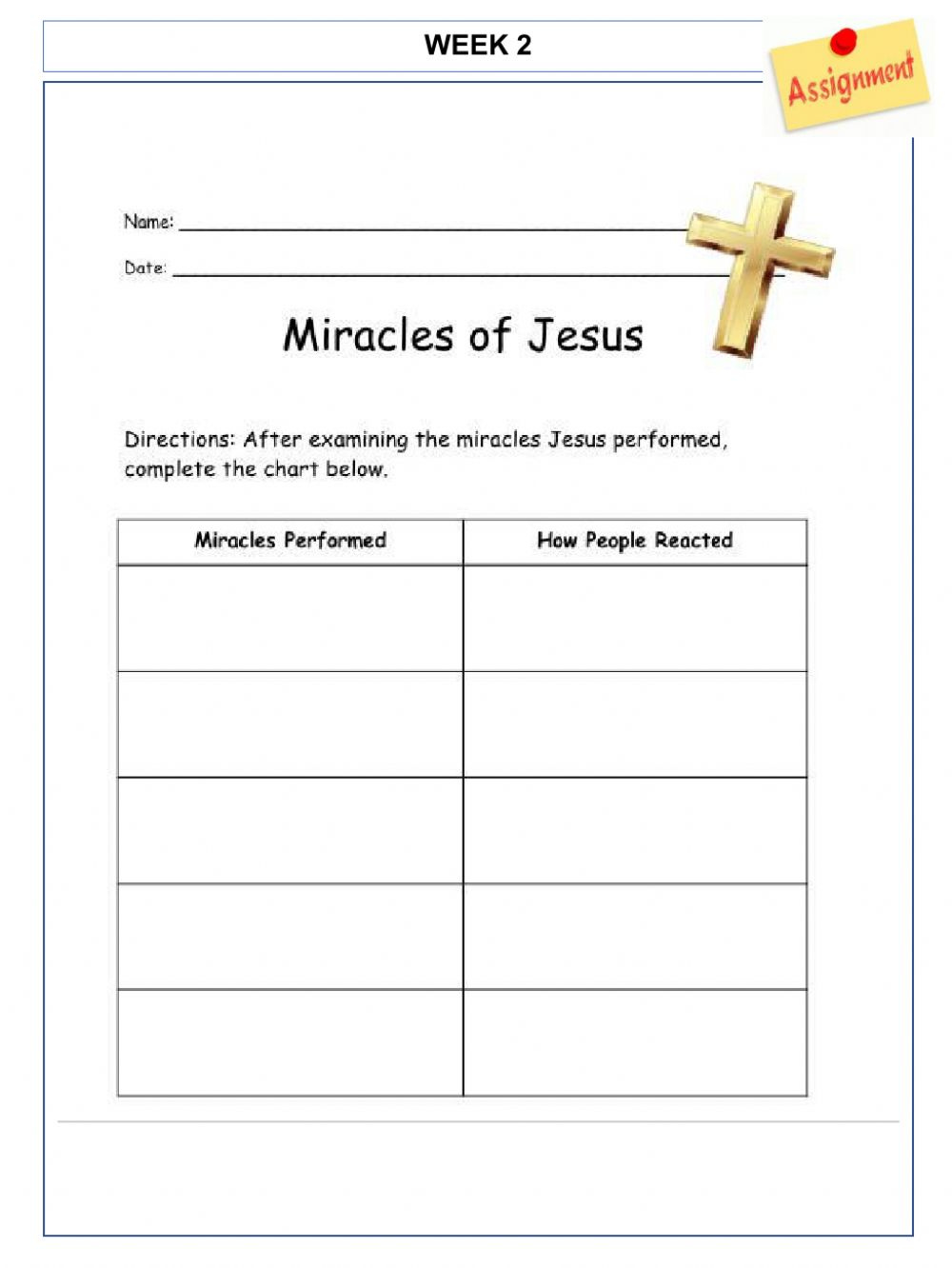 Miracles Of Jesus Worksheet