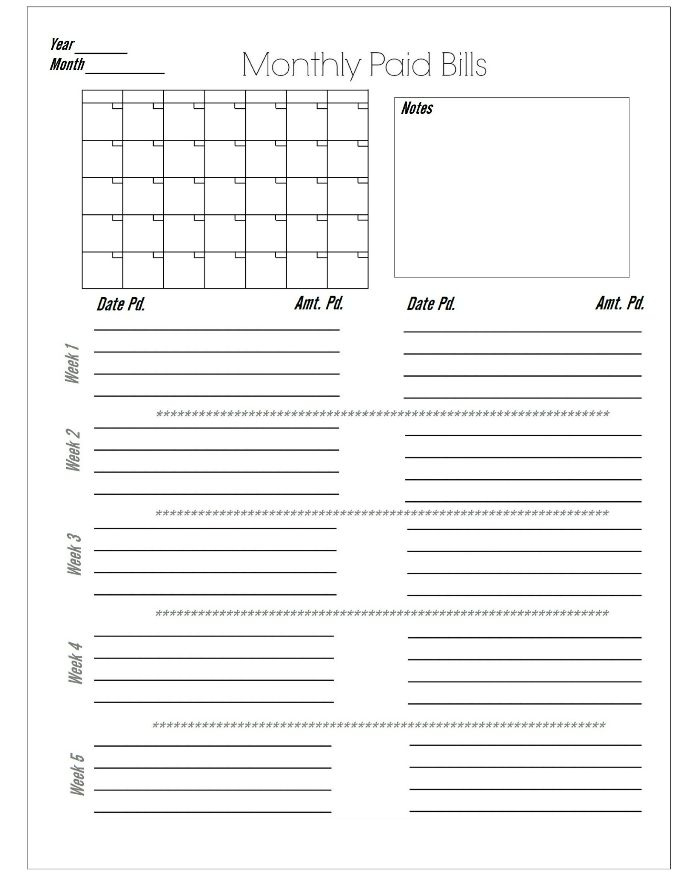 This Is A Simple Worksheet I Use To Keep Track Of My Paid Monthly Bills 