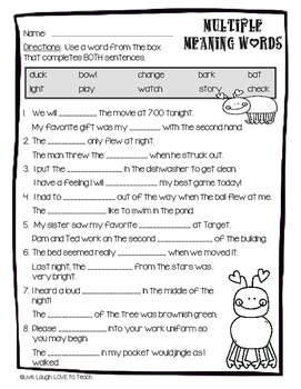 Multiple Meaning Words Worksheet By Elementary Island TpT