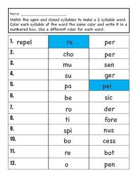 Open And Closed Syllables Worksheet By Emily Turner TpT