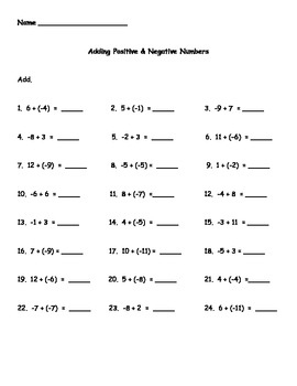 Adding Positive And Negative Numbers II Worksheet By Kris Milliken
