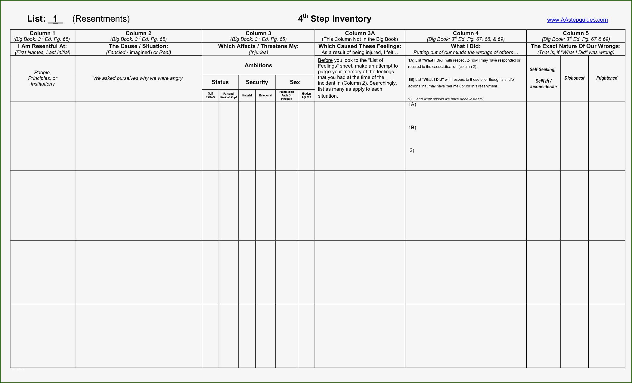 4th Step Inventory Template 12 Scheme You 39 ll Want To Copy Immediately 