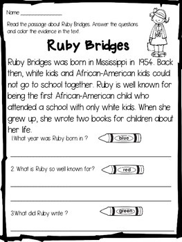 Ruby Bridges Close Reading Passage And Activities By Dana 39 s Wonderland