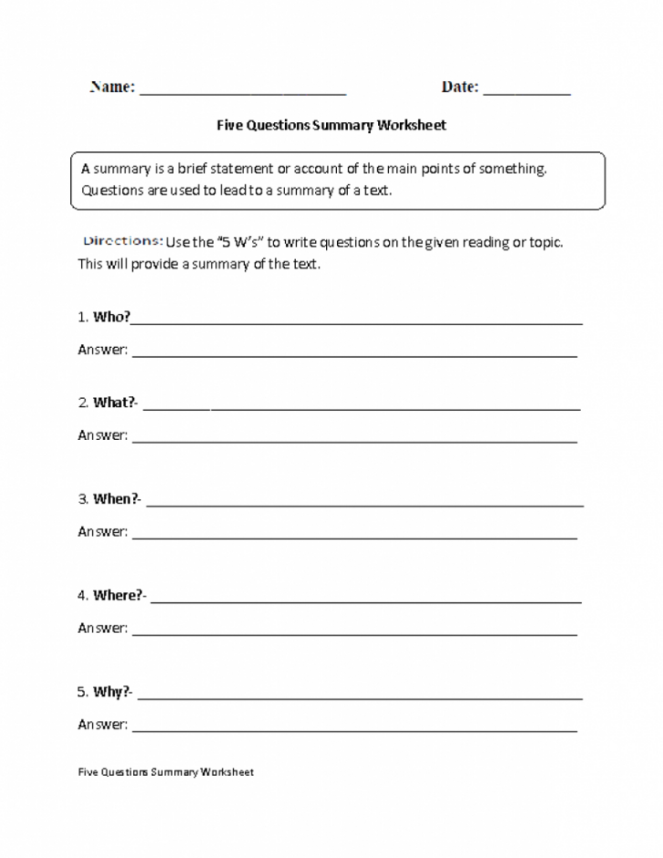 Summary Worksheets Printable 4th Grade