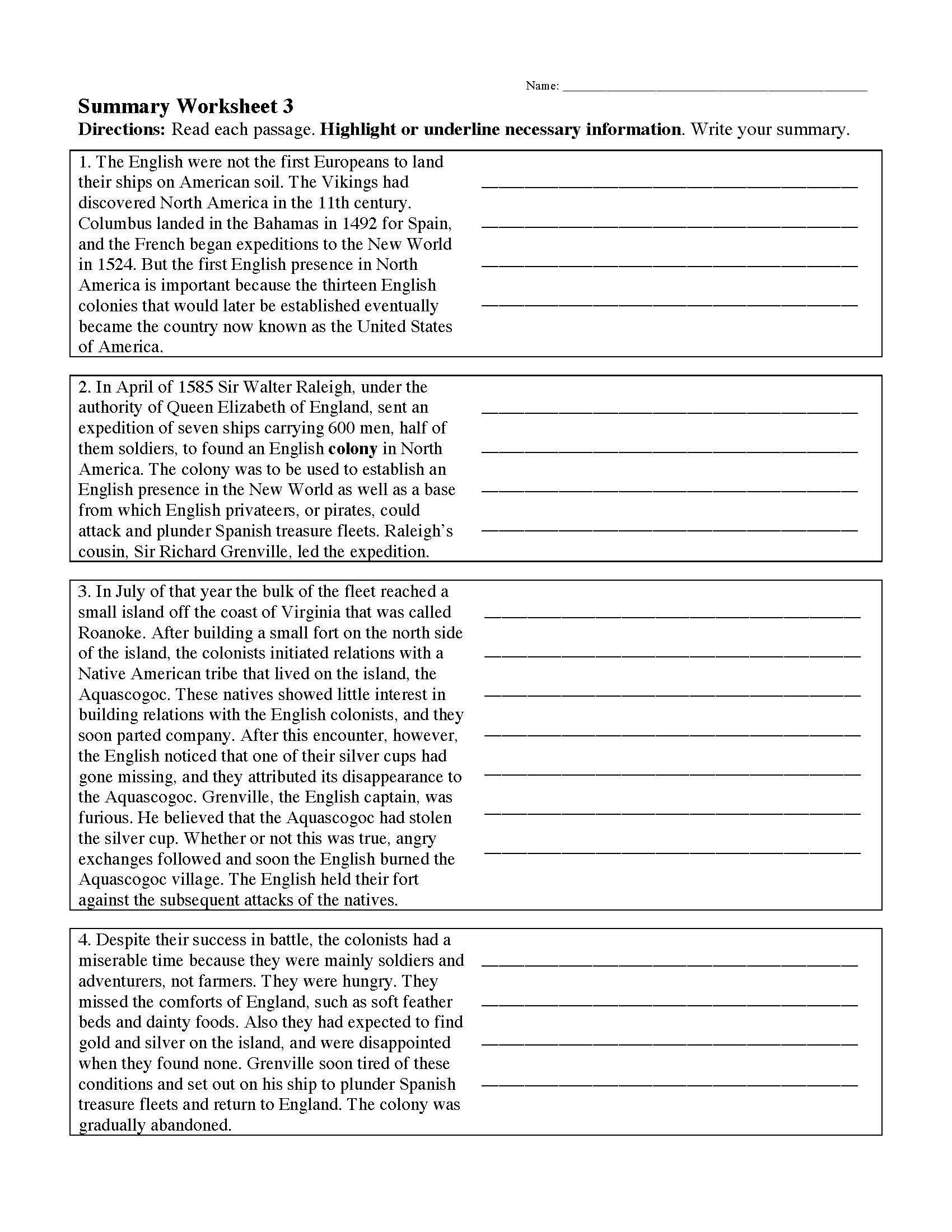 Summary Writing Worksheets 4th Grade Writing Worksheets Free Download
