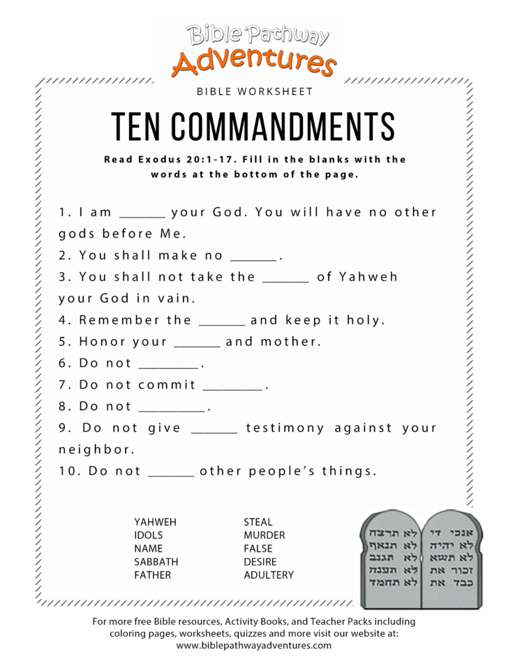 Ten Commandments Worksheets Printable Sheets