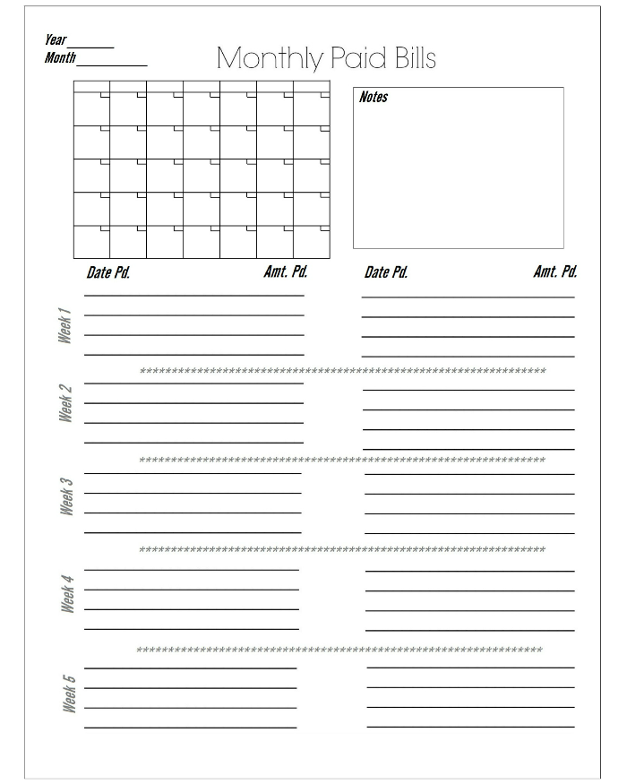 Monthly Bill Worksheet