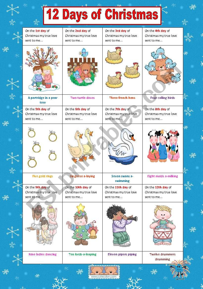 12 Days Of Christmas - Esl Worksheetvanev inside The 12 Days Of Christmas Worksheet