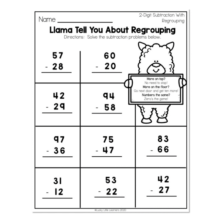 Subtraction with Regrouping Christmas Worksheets