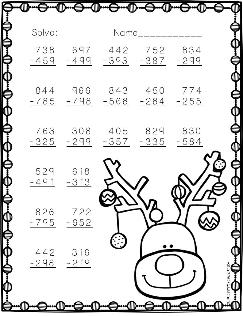 3.Nbt.2 Christmas Themed 3 Digit Subtraction With Regrouping intended for Subtraction with Regrouping Christmas Worksheets