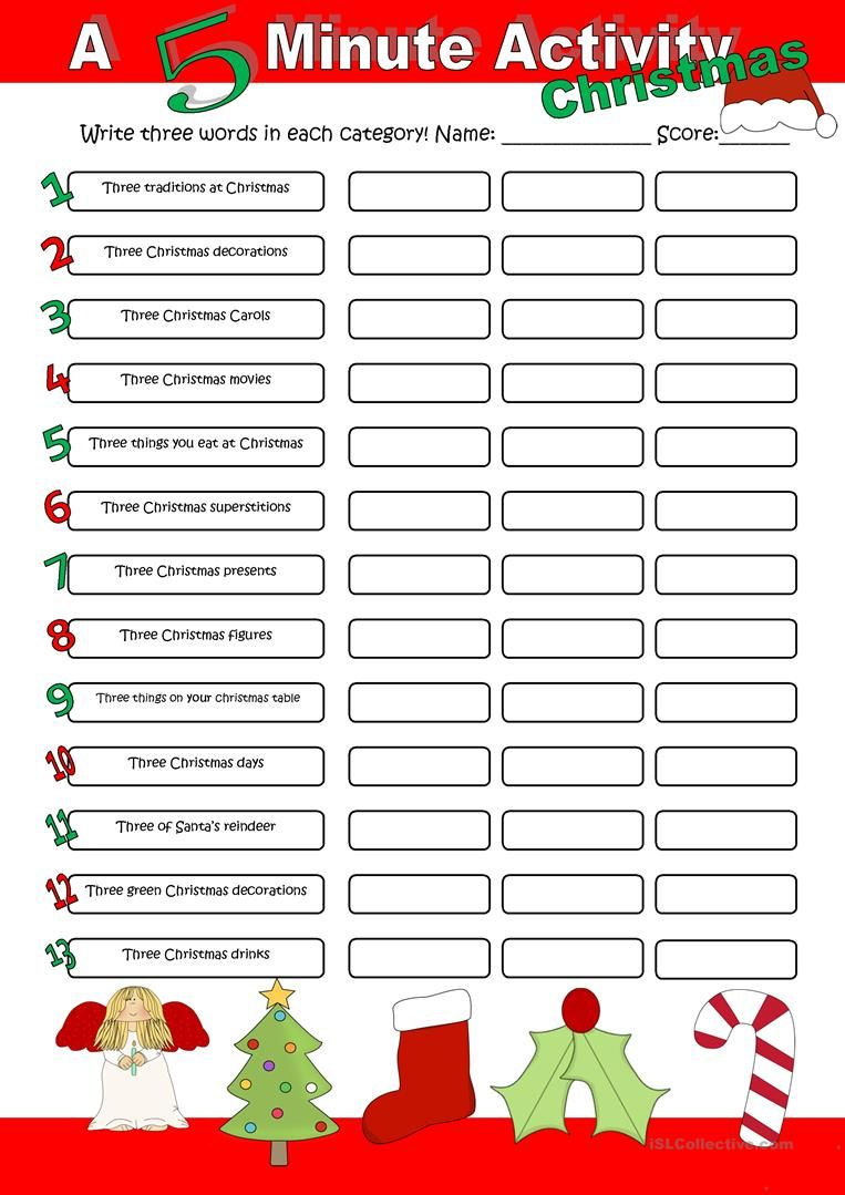 A 5 Minute Activity Christmas throughout English Christmas Worksheets Free