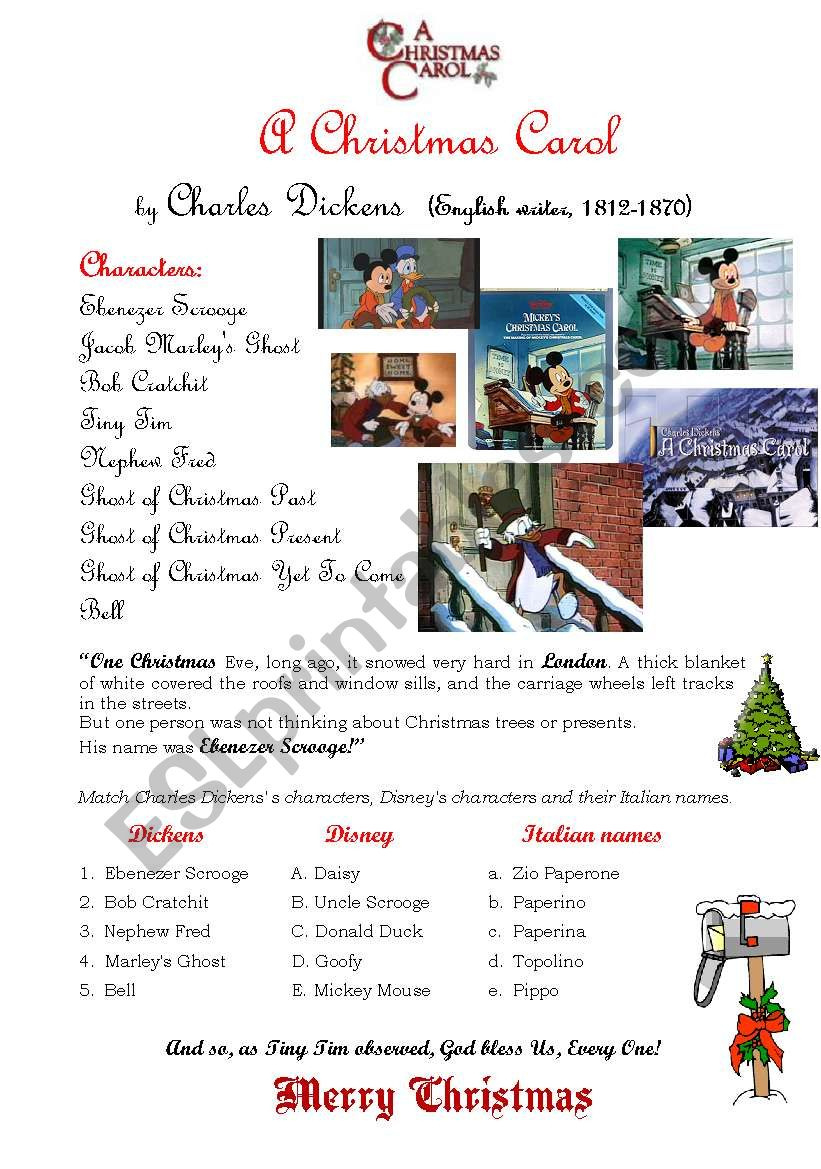 A Christmas Carol - Esl Worksheetcustomer throughout Worksheets For a Christmas Carol by Charles Dickens