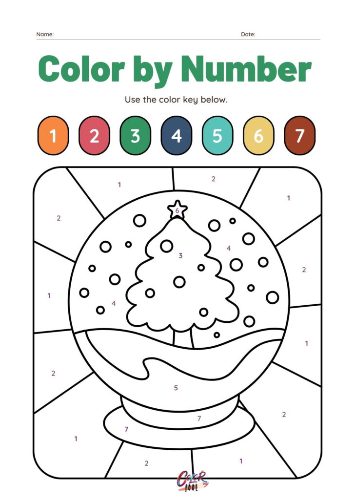 Free Christmas Color by Number Worksheets