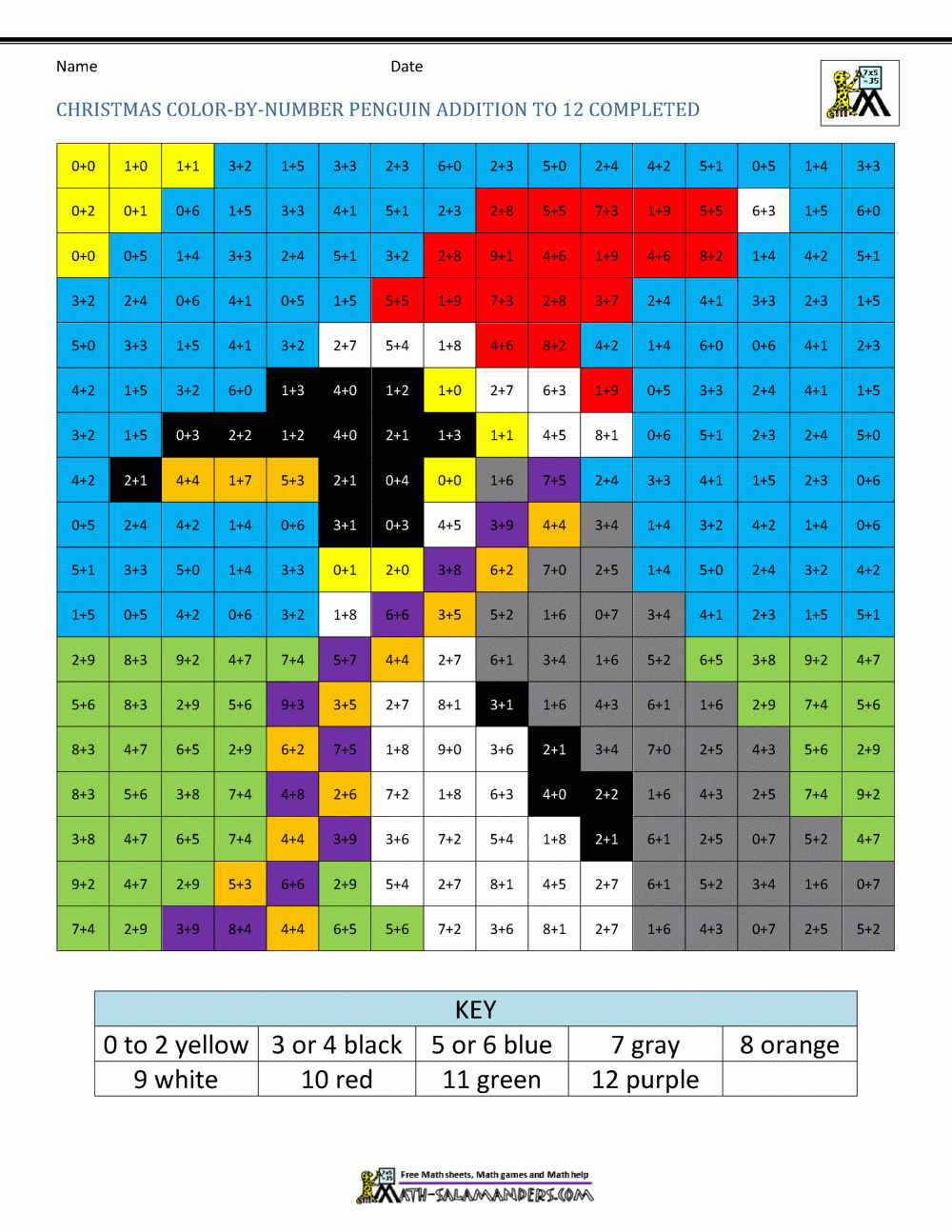 Christmas Colornumber Sheets For Kids inside Free Christmas Color By Number Math Worksheets