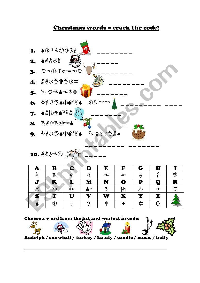 Christmas &amp;quot;Crack The Code&amp;quot; - Esl Worksheetfrausue for Crack The Code Christmas Worksheets