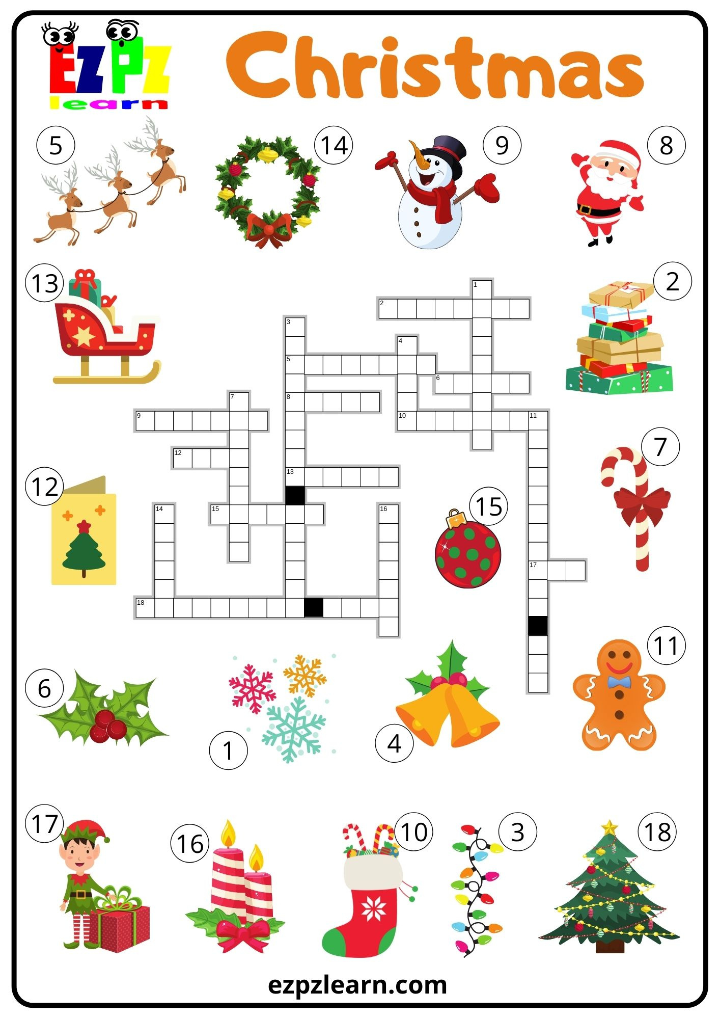 Christmas Crossword - Ezpzlearn with regard to Worksheets Christmas Crossword