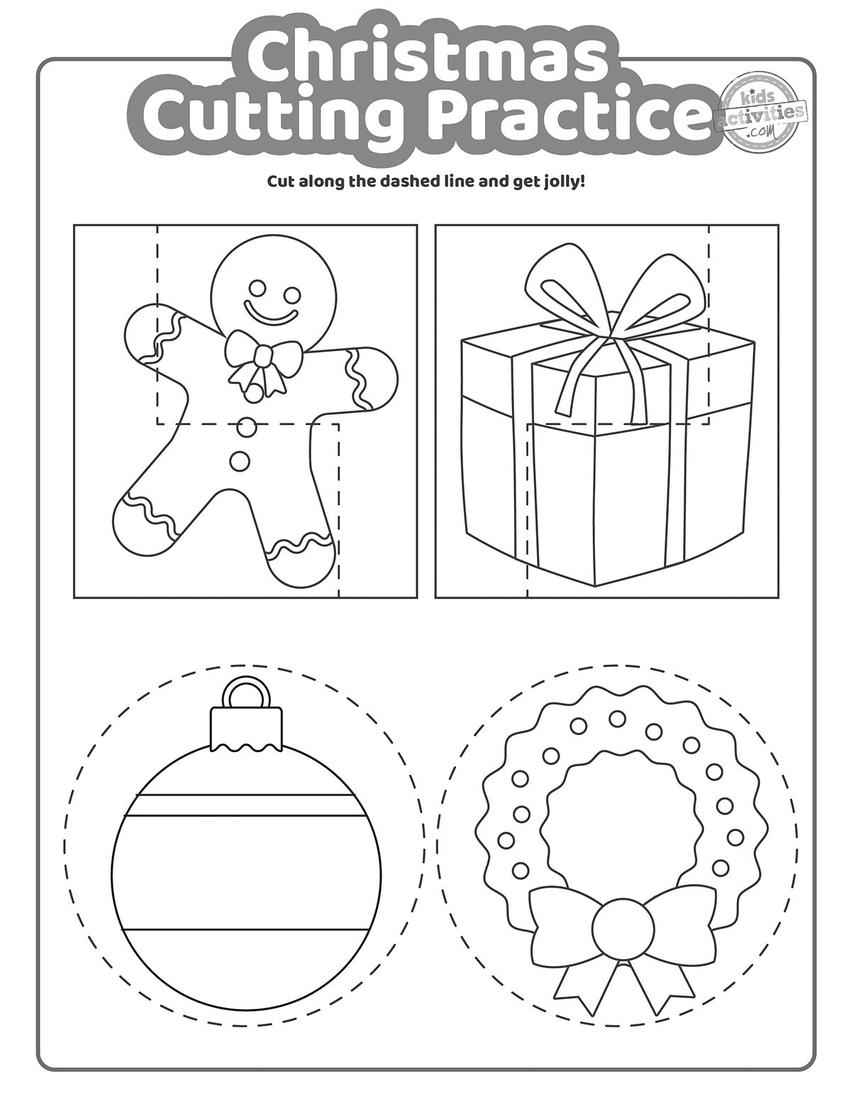 Christmas Cutting Practice Coloring Pages For Kids! Kids inside Cutting Practice Worksheets Christmas