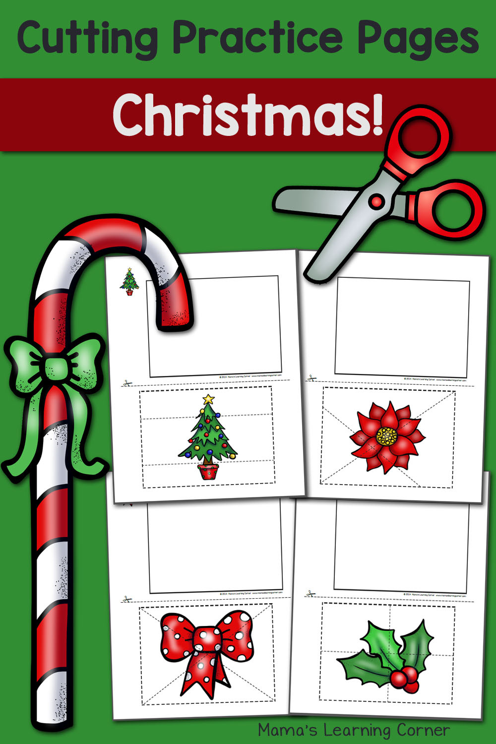 Christmas Cutting Practice Pages - Mamas Learning Corner regarding Cutting Practice Worksheets Christmas