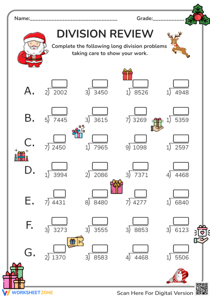 Long Division Christmas Worksheets