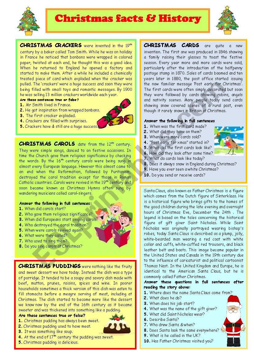 Christmas Facts &amp;amp; History - Esl Worksheetelle81 within History Of Christmas Carols Worksheet