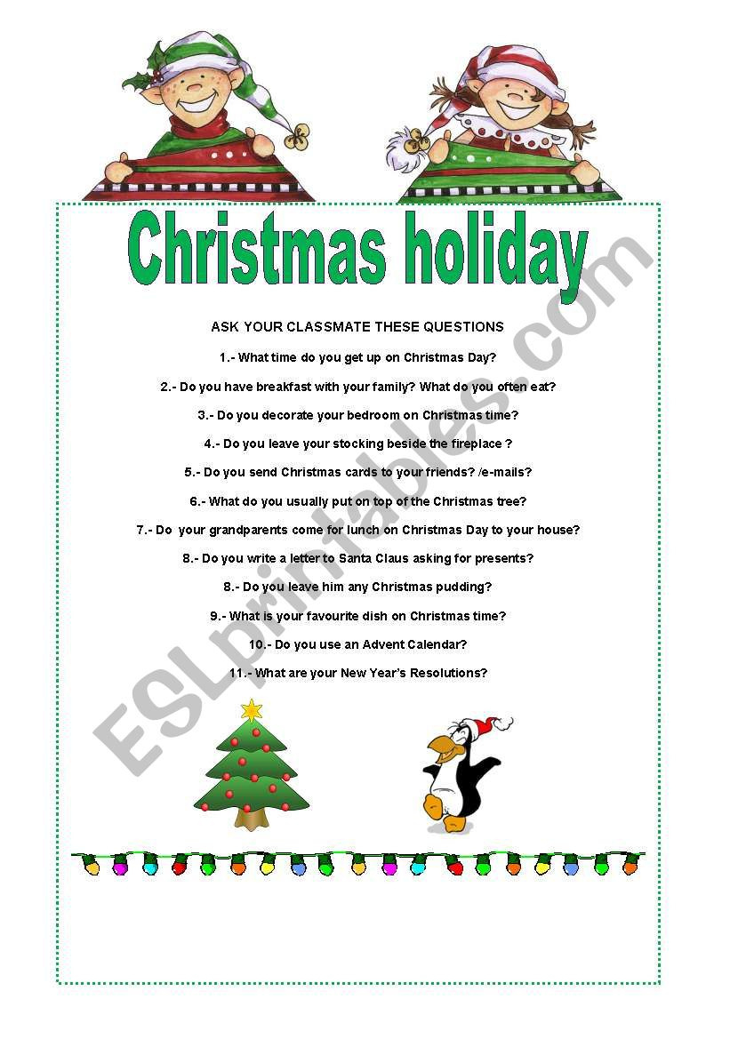 Christmas Holiday - Esl Worksheetmariaah throughout My Christmas Holiday Worksheet